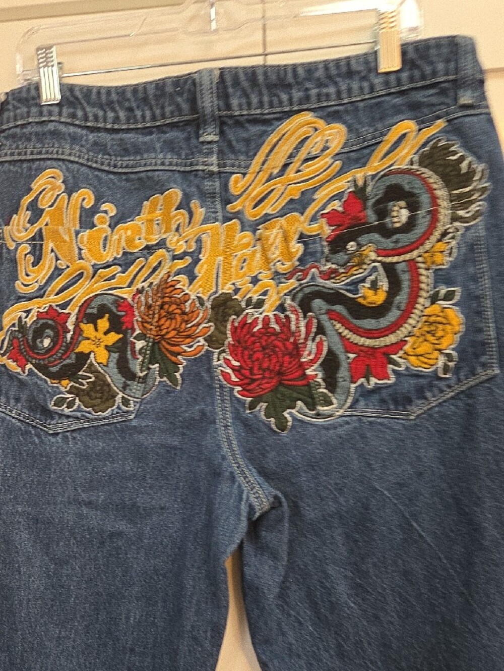 Ninth Hall Ambush Dark Blue Bootcut Baggy Jeans with Embroidered Detail